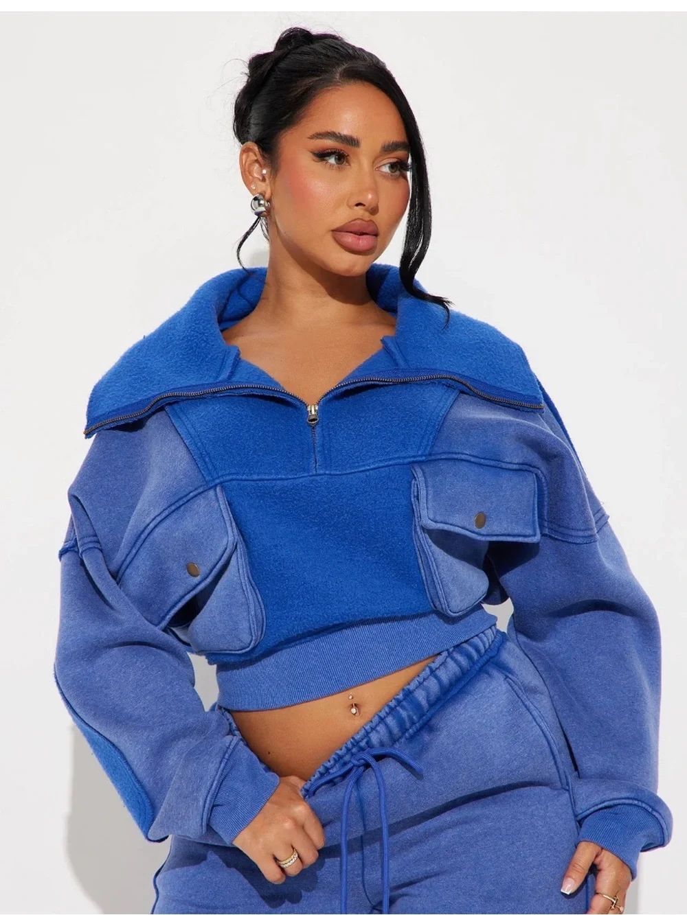 0149 Fashion Nova Big Mood Blue Ombre Cropped Zip-Up Sweatshirt